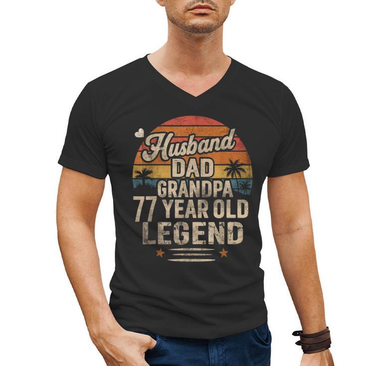 Back Legend Husband Dad Grandpa 77 Year Old 77th Birthday Men's V-Neck T-Shirt