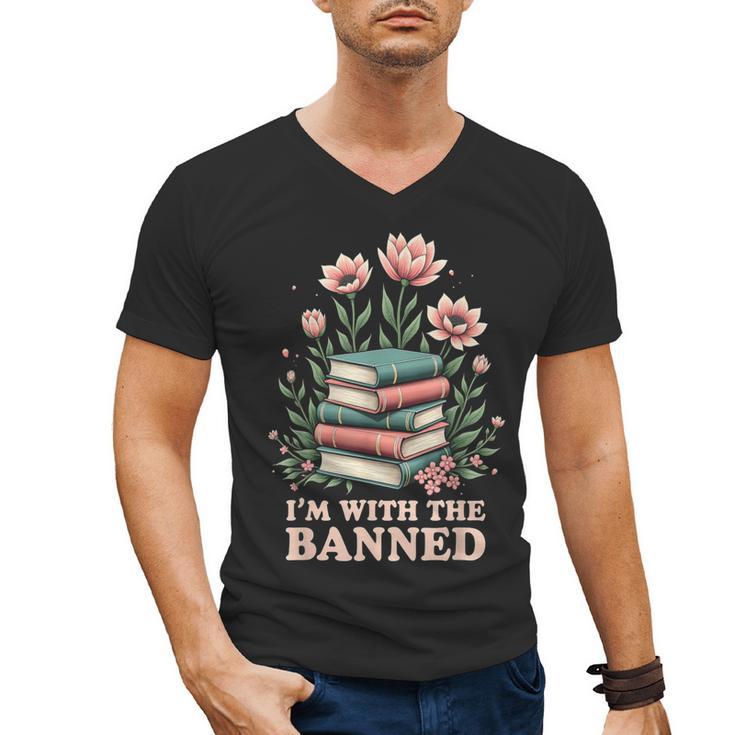 Im With The Banned Floral Flower Book Lover Men's V-Neck T-Shirt