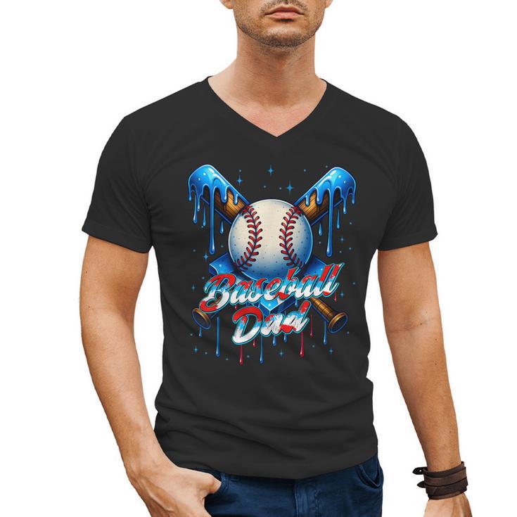 Baseball Drip Dad Father Day Birthday Group Matching Family Men's V-Neck T-Shirt