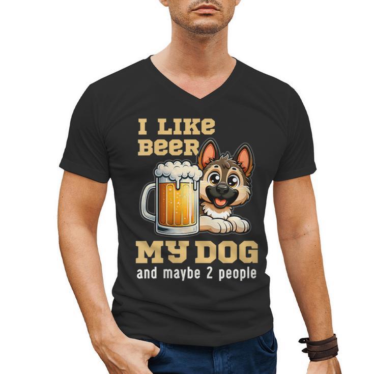 I Like Beer My Dog And Maybe 2 People Introvert Pun Men's V-Neck T-Shirt