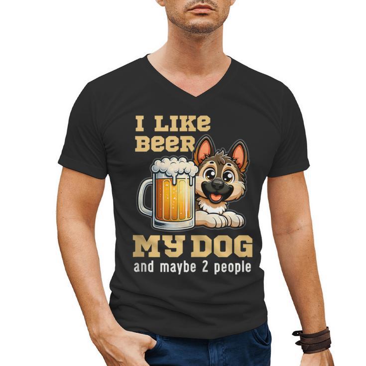 I Like Beer My Dog And Maybe 2 People Introvert Pun Men's V-Neck T-Shirt