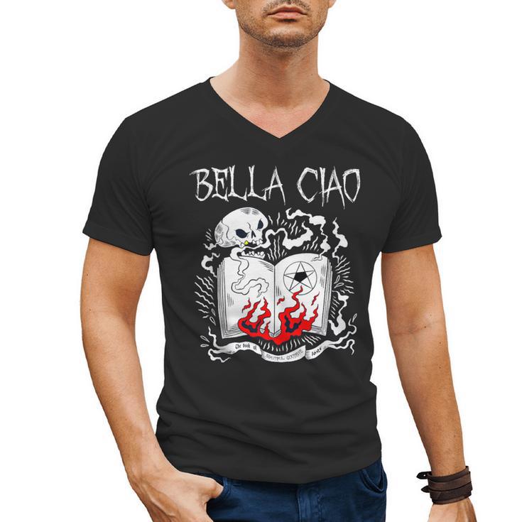 Bella Ciao Goodbye Beautiful Skull Book Of Dark Magic Occult Men's V-Neck T-Shirt