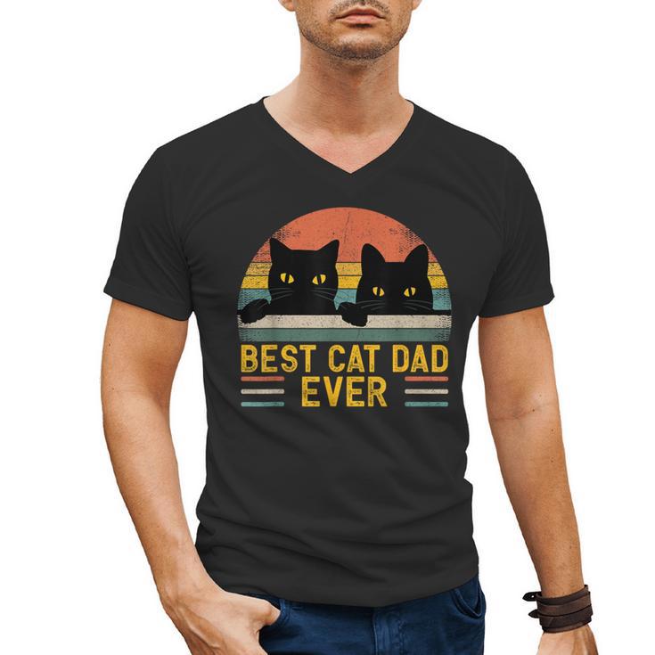 Best Cat Dad Ever Retro Style Cats Lover Men's V-Neck T-Shirt