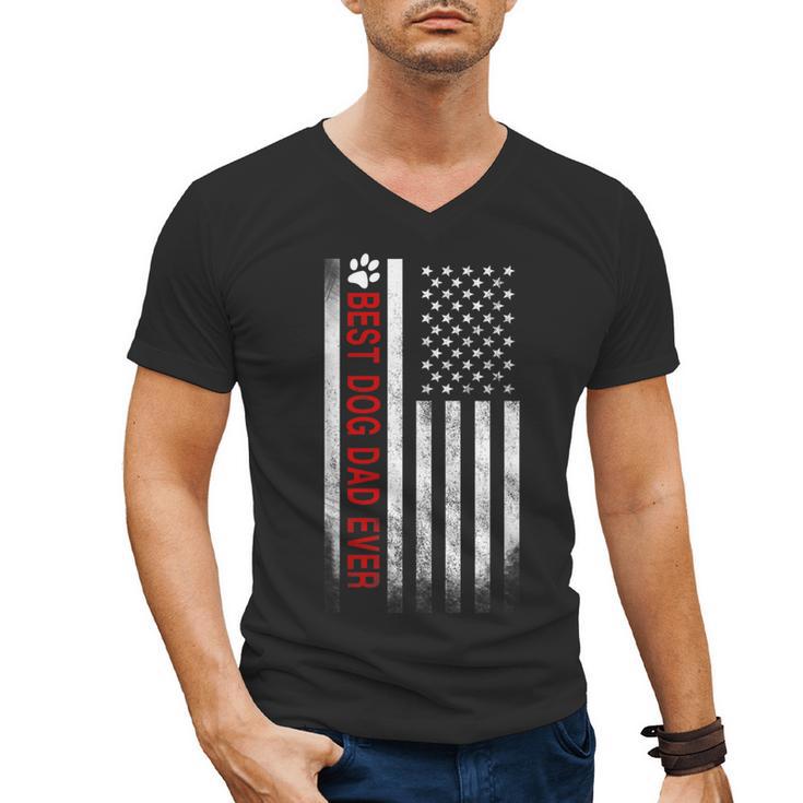 Best Dog Dad Ever American Flag For Best Father Men's V-Neck T-Shirt
