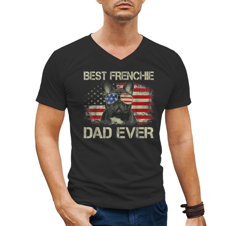 Best Frenchie Dad Ever Bulldog American Flag Men's V-Neck T-Shirt