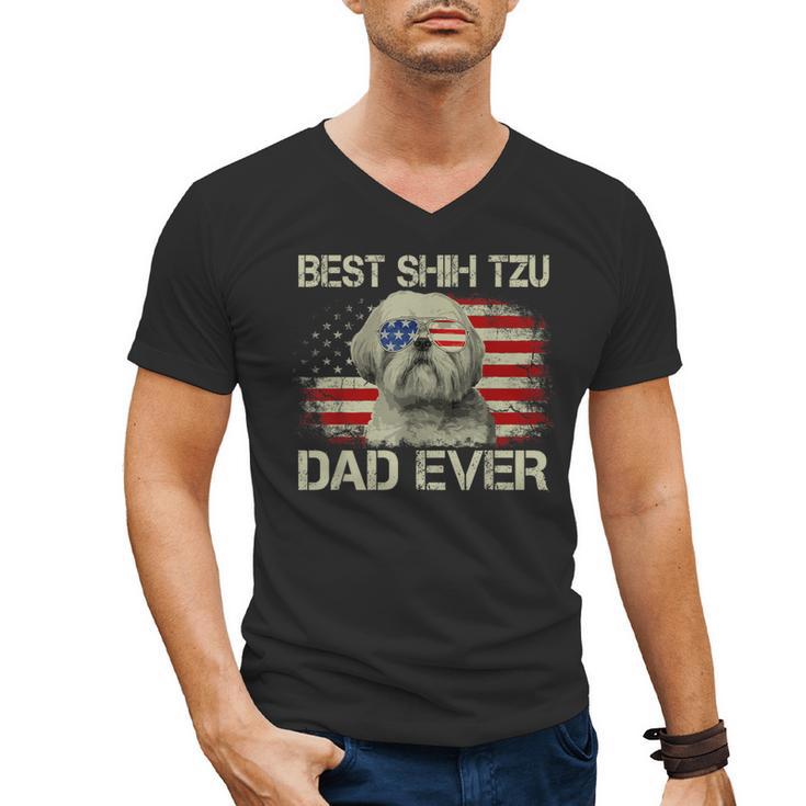Best Shih Tzu Dad Ever Tshirt Dog Lover American Flag Men's V-Neck T-Shirt