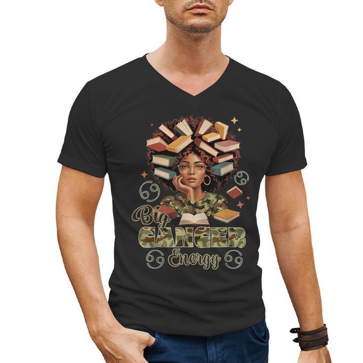 Big Cancer Energy Woman Camo Zodiac Book Teacher Men's V-Neck T-Shirt