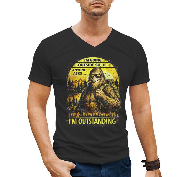 Bigfoot Outdoor Hiking Dad Joke Im Outstanding Sasquatch Men's V-Neck T-Shirt
