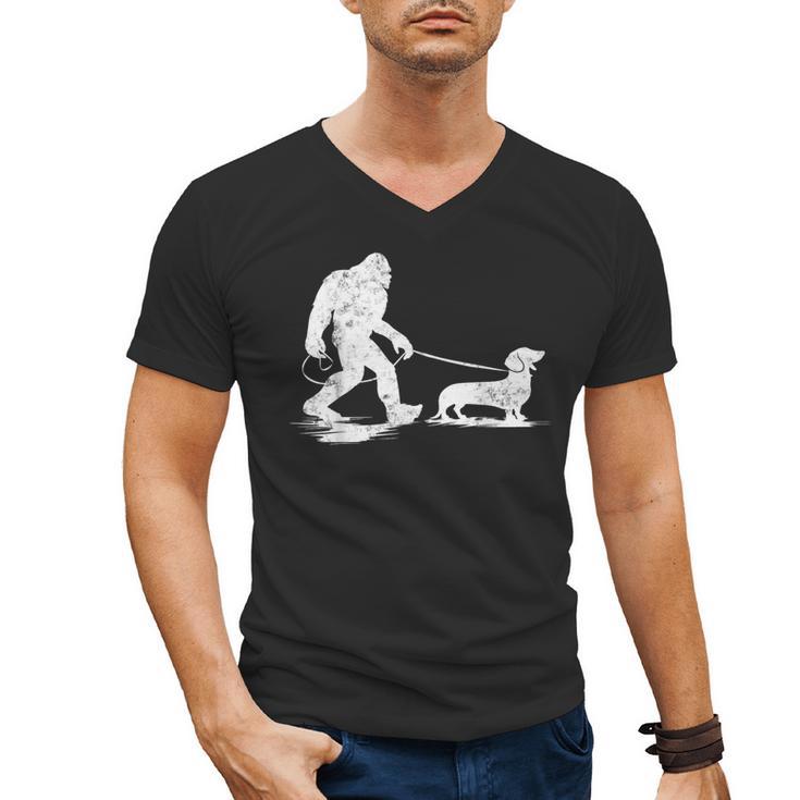 Bigfoot Walking Dachshund Tee Wiener Dog Dad Men's V-Neck T-Shirt