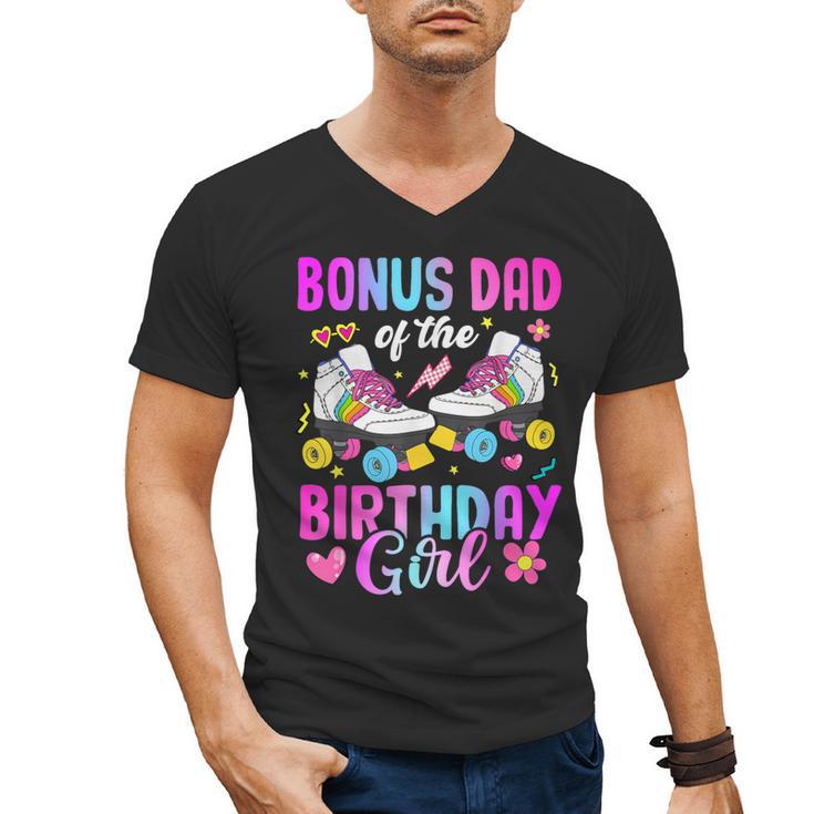 Bonus Dad Of The Birthday Girl Rolling Skate Bday Family Men's V-Neck T-Shirt