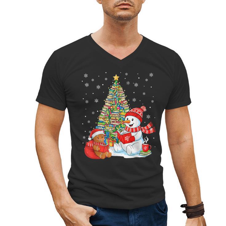 Book Christmas Tree Bookworm Gingerbread Man Snowman Reading Men's V-Neck T-Shirt