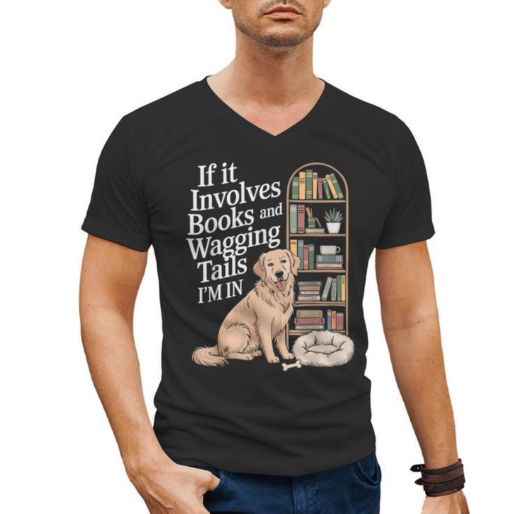 Book And Dog Lover Bookworm Reader Book Lover Men's V-Neck T-Shirt