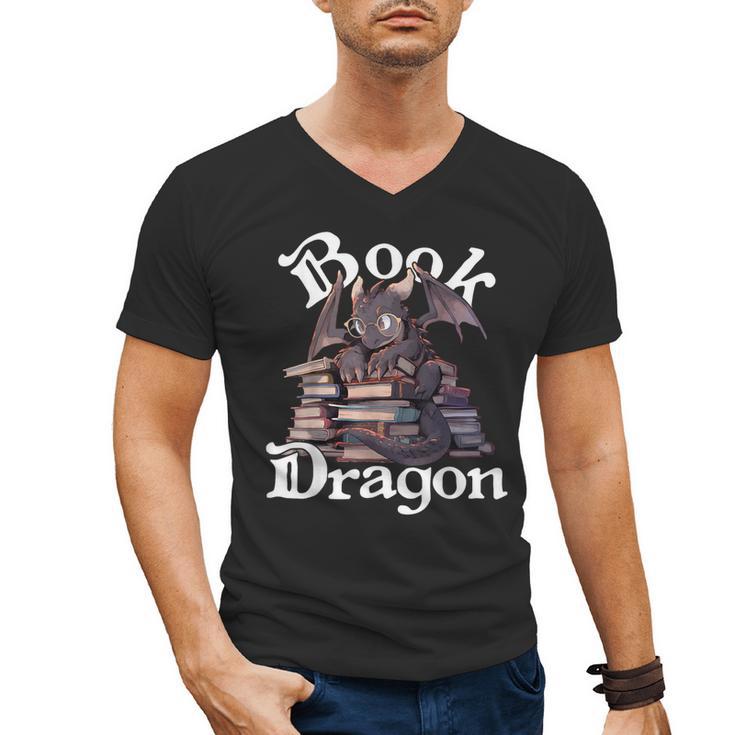 Book Dragon Book Lover Bookworm Book Reader Librarian Men's V-Neck T-Shirt