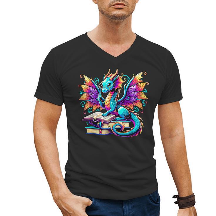 Book Dragon Reading Men's V-Neck T-Shirt