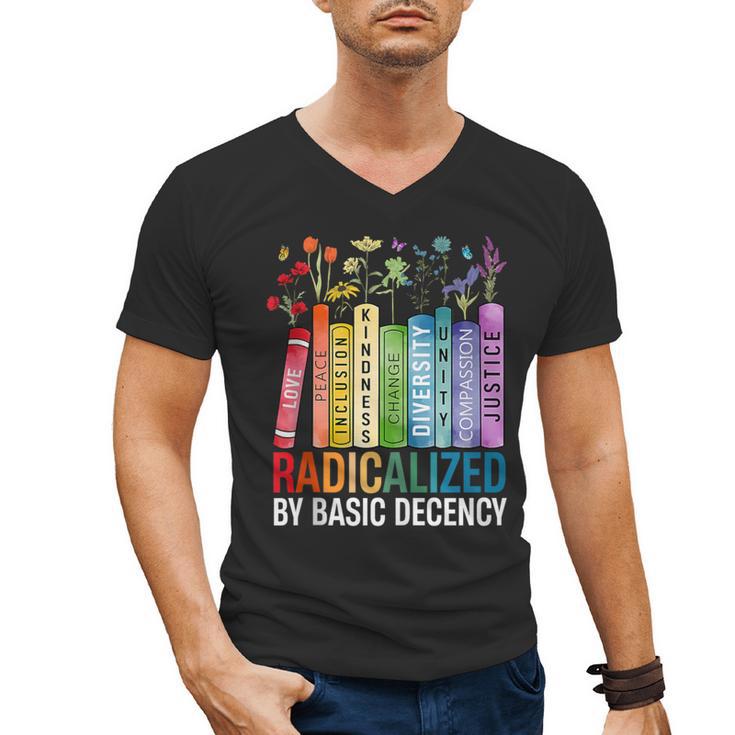 Book Flower Radicalized By Basic Decency Feminist Lgbt Men's V-Neck T-Shirt