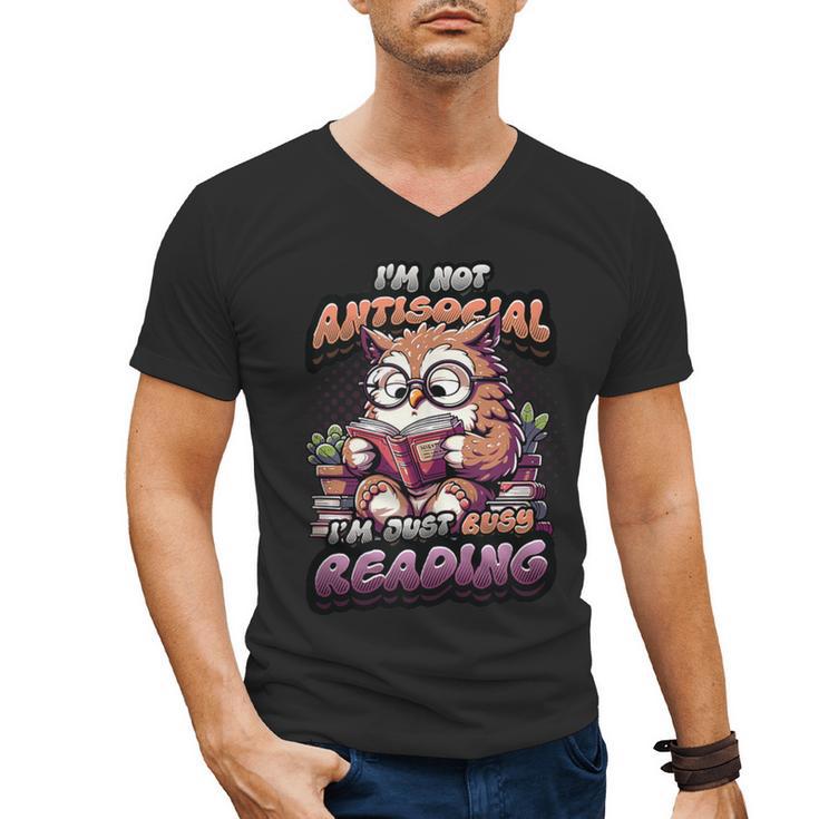 Book Lover Owl Reading Books Introvert Bookworm Men's V-Neck T-Shirt