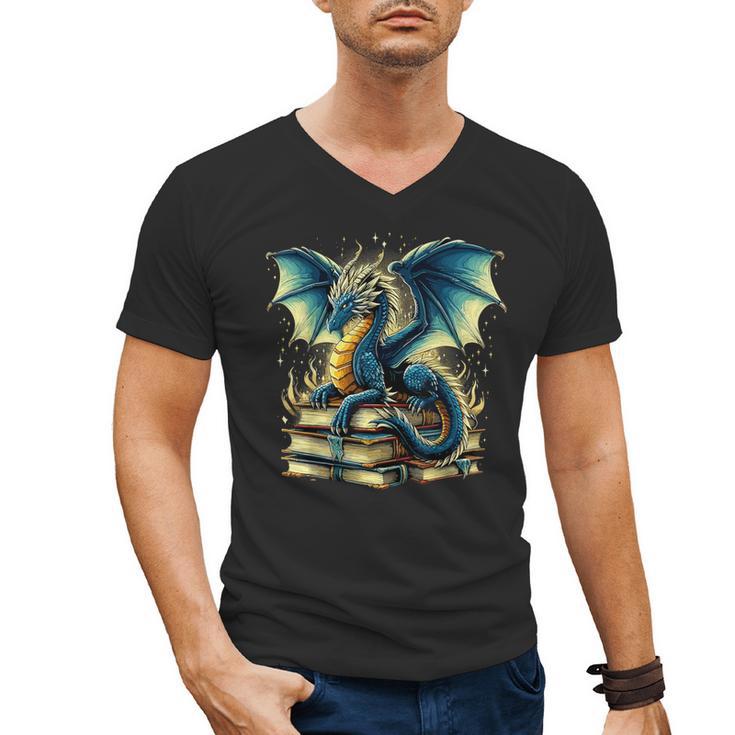 Book Lover Reading Fantasy Dragon Men's V-Neck T-Shirt