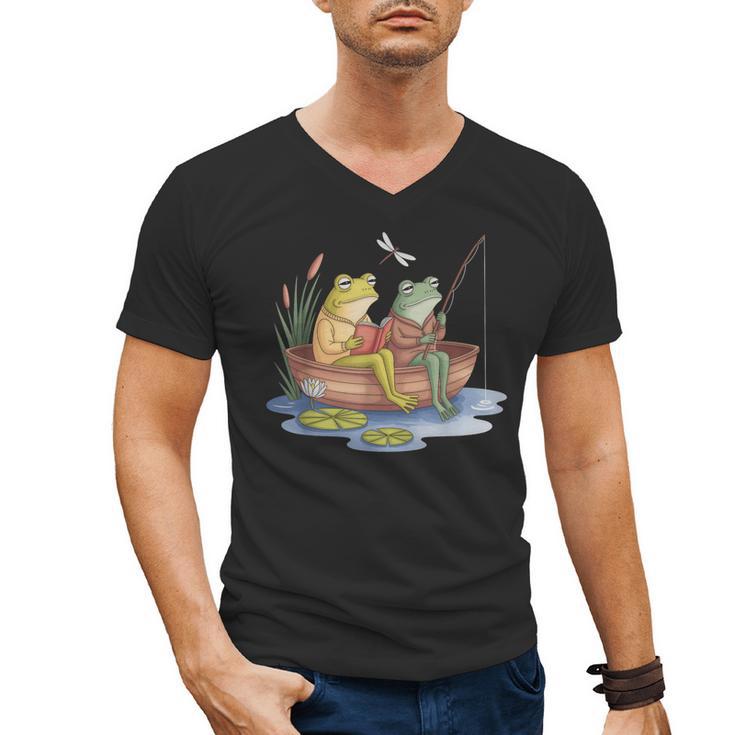 Book Shirt Frog Toad Fishing Vintage Book Frog Men's V-Neck T-Shirt