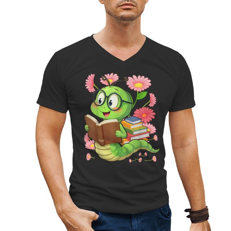 Book Worm Costume World Book Day Cute Kawaii Worm Reading Men's V-Neck T-Shirt