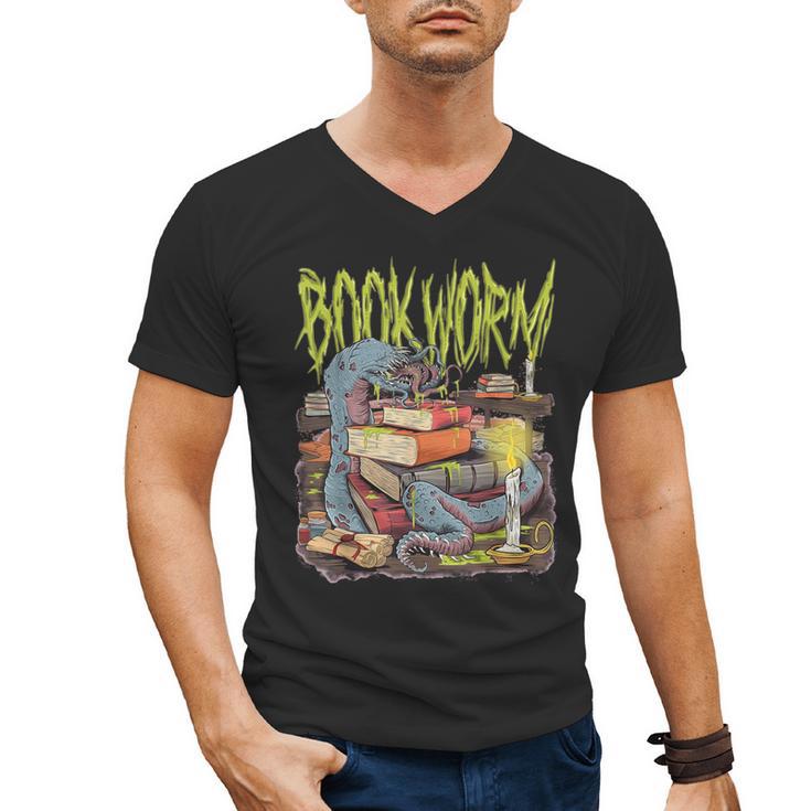 Graphic Book Worm Monster Horror Reading Book Lover Men's V-Neck T-Shirt