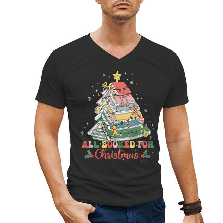 All Booked For Christmas Book Lovers Xmas Tree Lights Men's V-Neck T-Shirt