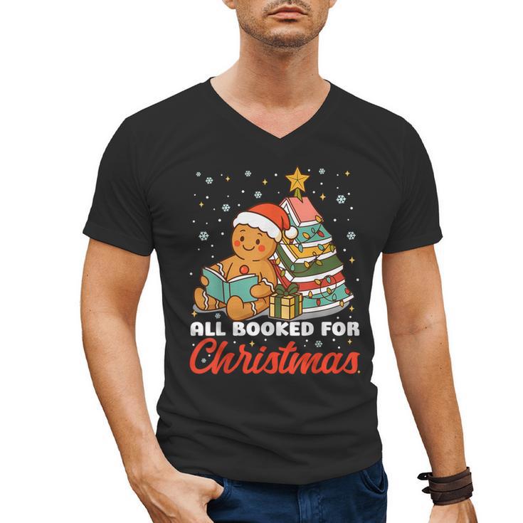 All Booked For Christmas Gingerbread Christmas Tree Book Kid Men's V-Neck T-Shirt