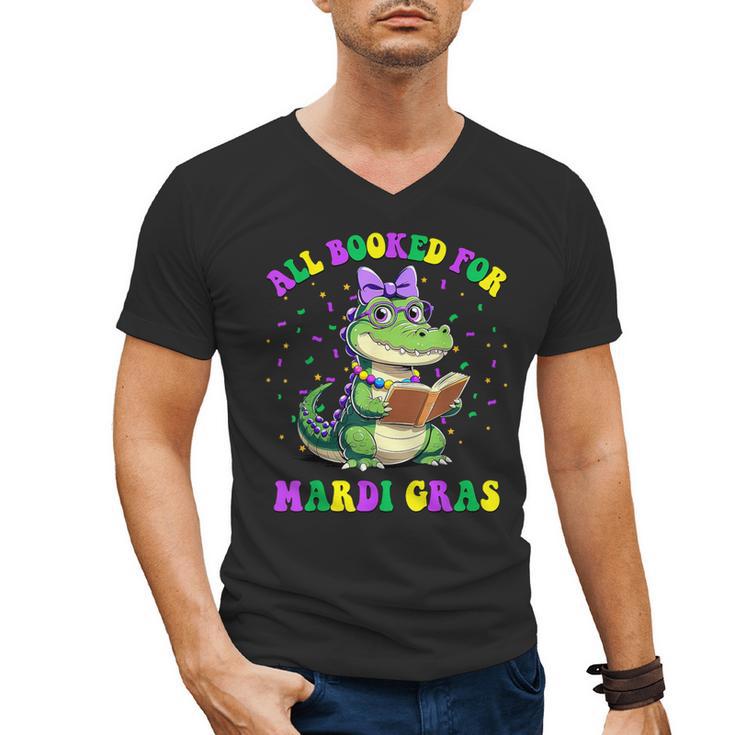 All Booked For Mardi Gras Crocodile Reading Book Teacher Men's V-Neck T-Shirt