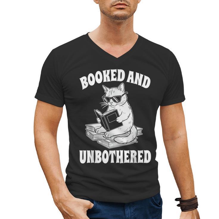 Booked And Unbothered Cat Reading Book Lovers Men's V-Neck T-Shirt