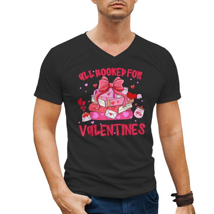 All Booked For Valentines Coquette Bow Book Valentine Day Men's V-Neck T-Shirt