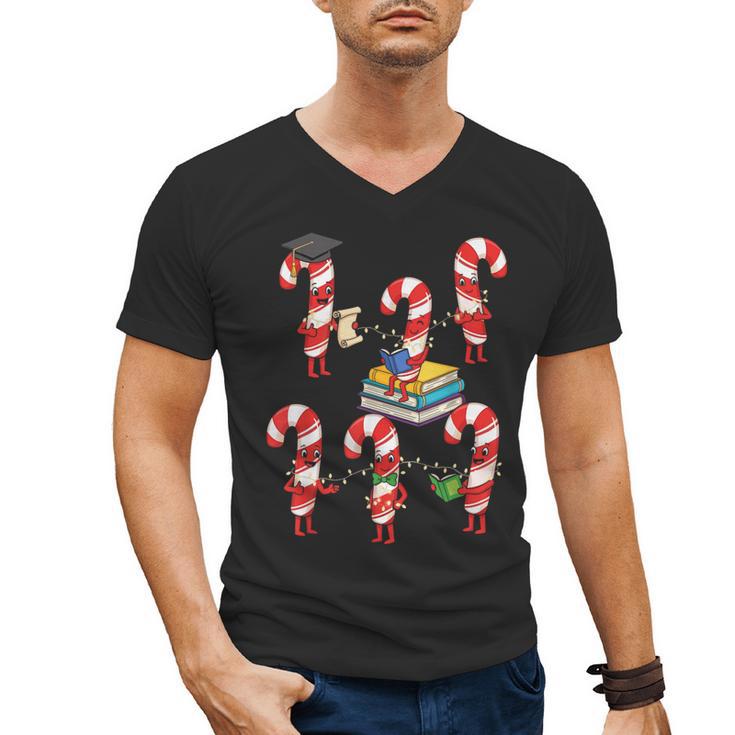 Bookmas Christmas Books Shirt Candy Cane Bookworm Men's V-Neck T-Shirt