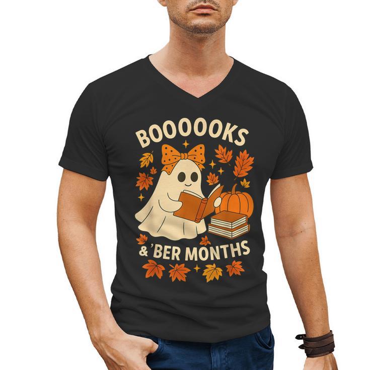 Books And BER Months Fall Librarian Reading Halloween Men's V-Neck T-Shirt