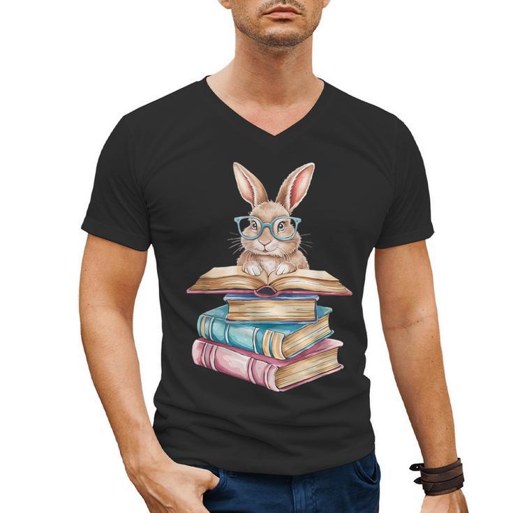 Books Bookworm Reader Book Cute Reading Bunny With Glasses Men's V-Neck T-Shirt