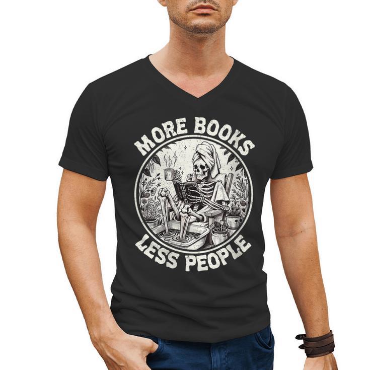 More Books Less People Introvert Skeleton Reading Men's V-Neck T-Shirt