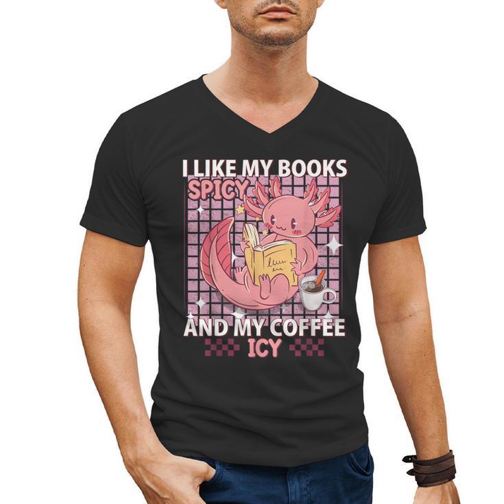 I Like My Books Spicy And My Coffee Icy Librarian Men's V-Neck T-Shirt