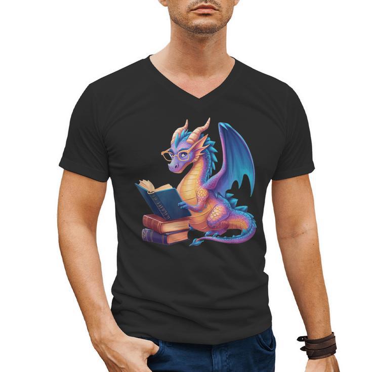 Bookworm Book Lover Women Girls Dragon Reading Men's V-Neck T-Shirt