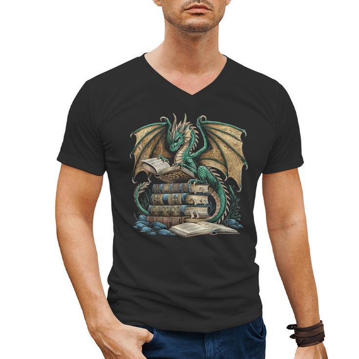 Bookworm Dragons Reading Book Dragons And Books Men's V-Neck T-Shirt