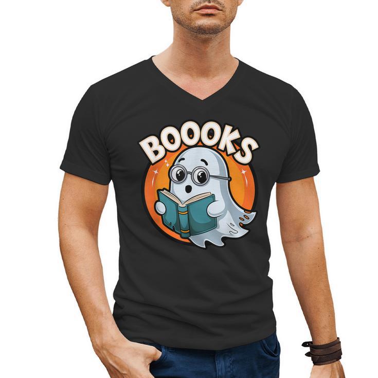 BOOOKS Cute Ghost Reading Books  Halloween Men's V-Neck T-Shirt