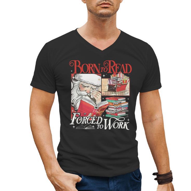 Born To Read Forced To Work Santa Christmas Book Lover Retro Men's V-Neck T-Shirt