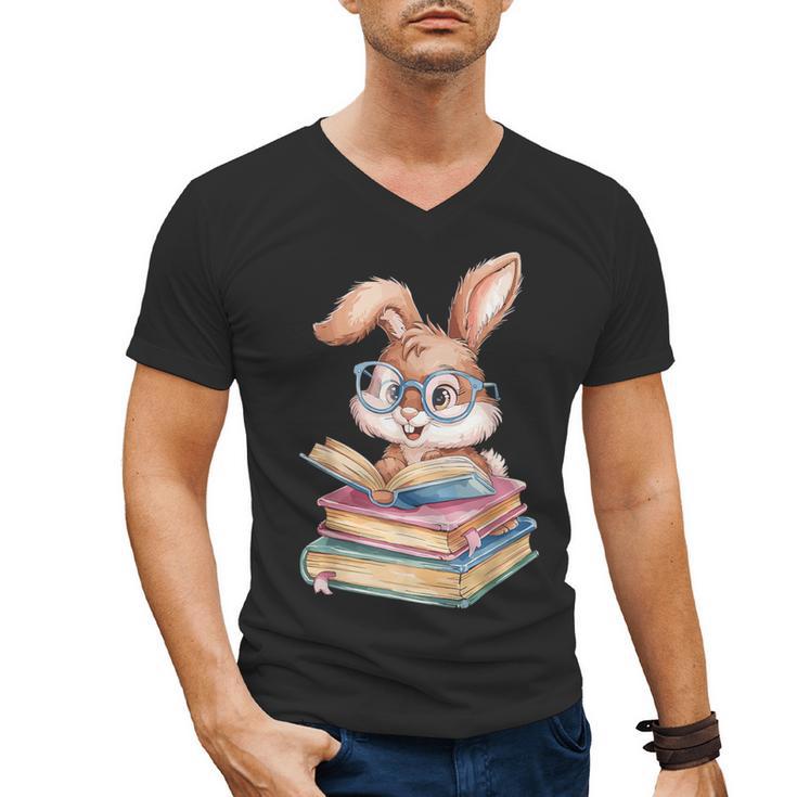 Bunny Rabbit Reading Books Rabbit Books Bunny Reader Men's V-Neck T-Shirt