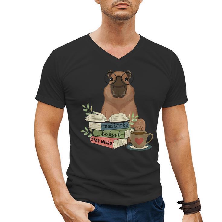 Capybara Glasses Reading Books Capybara Nerd Bookworm Men's V-Neck T-Shirt