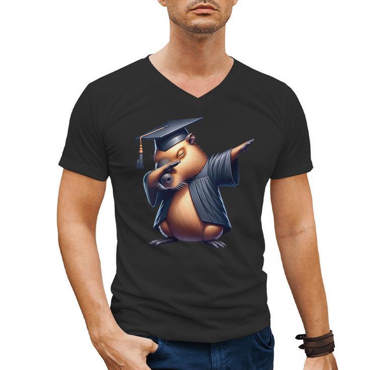 Capybara Graduation Dabbing Capy Wearing Graduate Gown Men's V-Neck T-Shirt