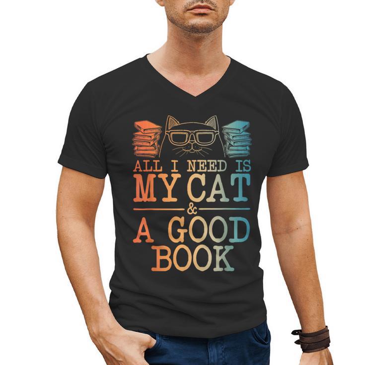 Cat & Book Art For Men Women Cat Librarian Novel Book Lover Men's V-Neck T-Shirt