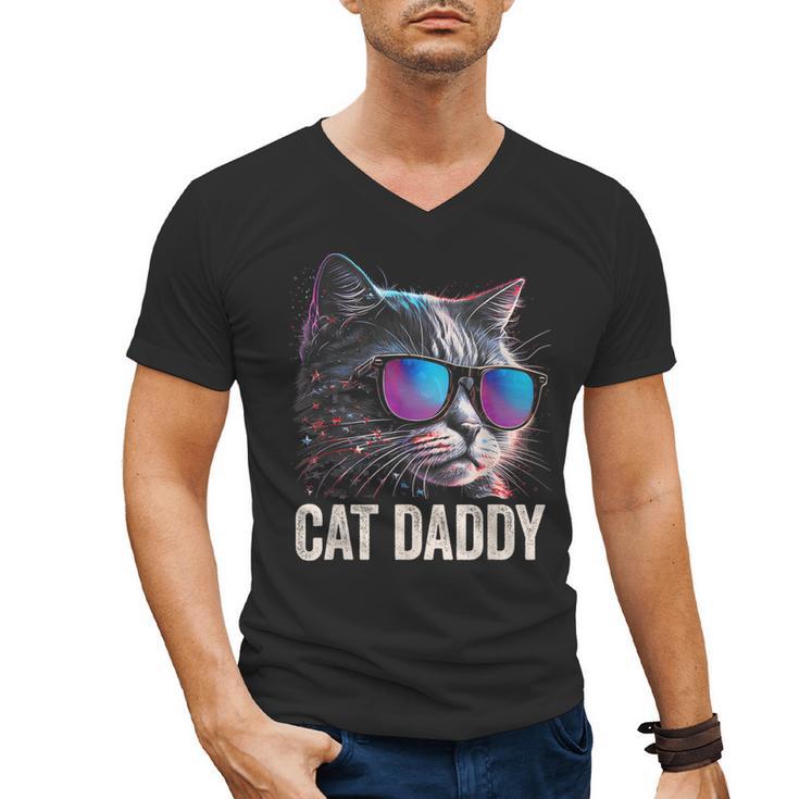 Cat Daddy Shirt Cat Sunglasses Cool Cat Dad Men Father Men's V-Neck T-Shirt
