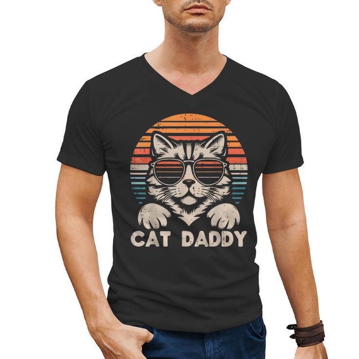 Cat Daddy Sunglasses Sunset Retro Fur Dad Papa Kitten Men Men's V-Neck T-Shirt