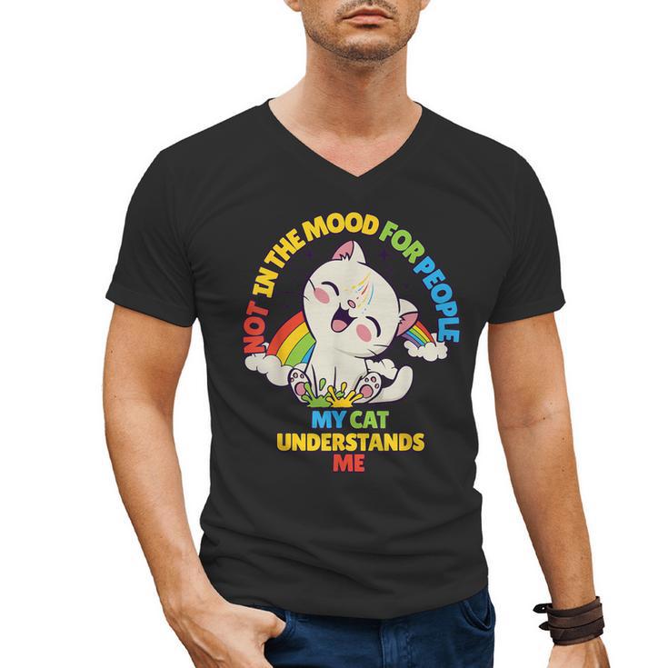 Cat Mom Loves Cats Dad Not In The Mood For People Introvert Men's V-Neck T-Shirt