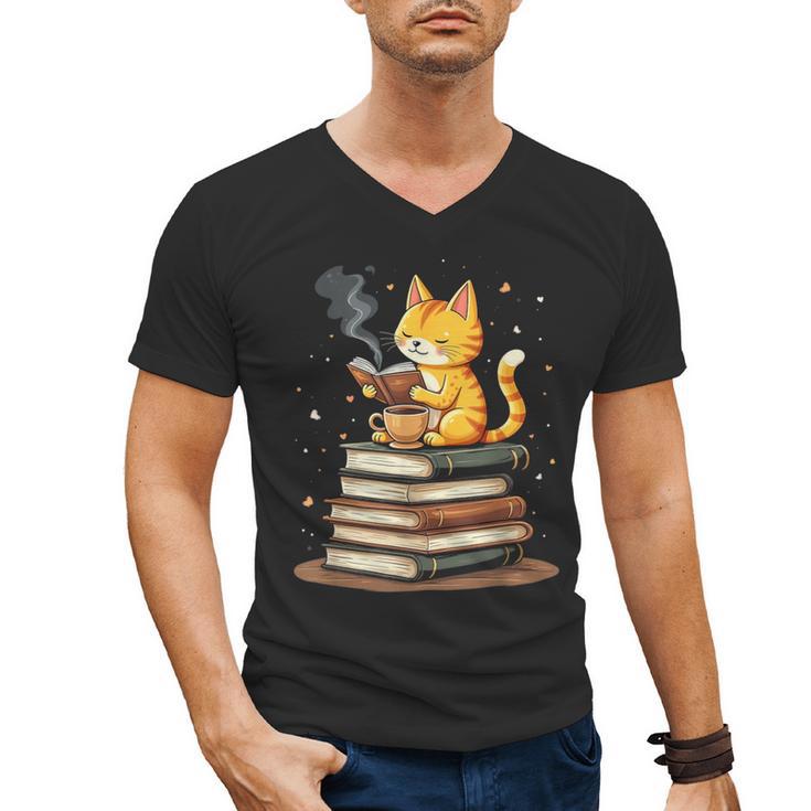 Cat Reading Books Men's V-Neck T-Shirt
