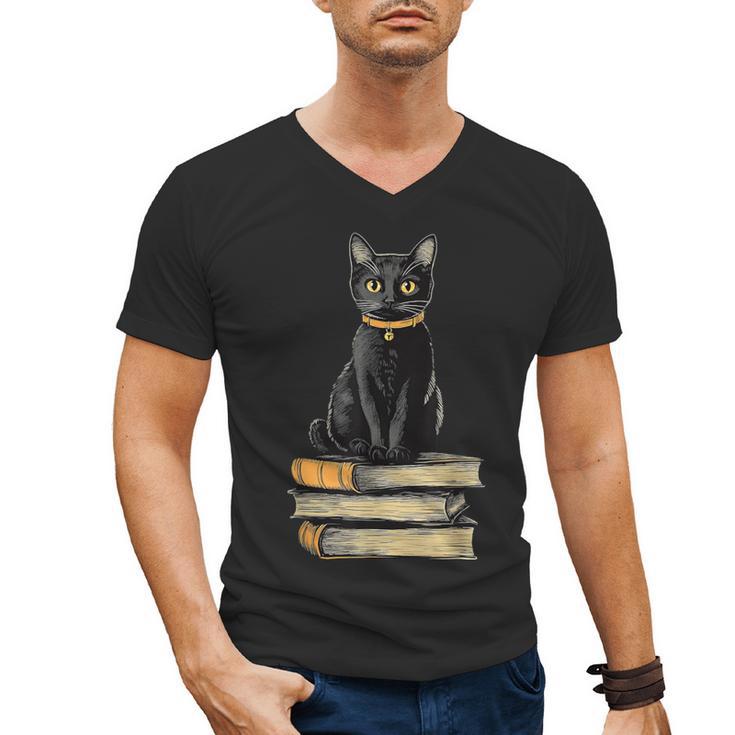 Cat Sitting On Books Men's V-Neck T-Shirt