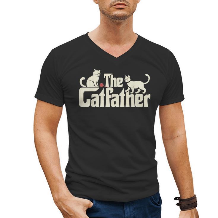 The Catfather Cat Dad Father's Day Cat Lover Men's V-Neck T-Shirt