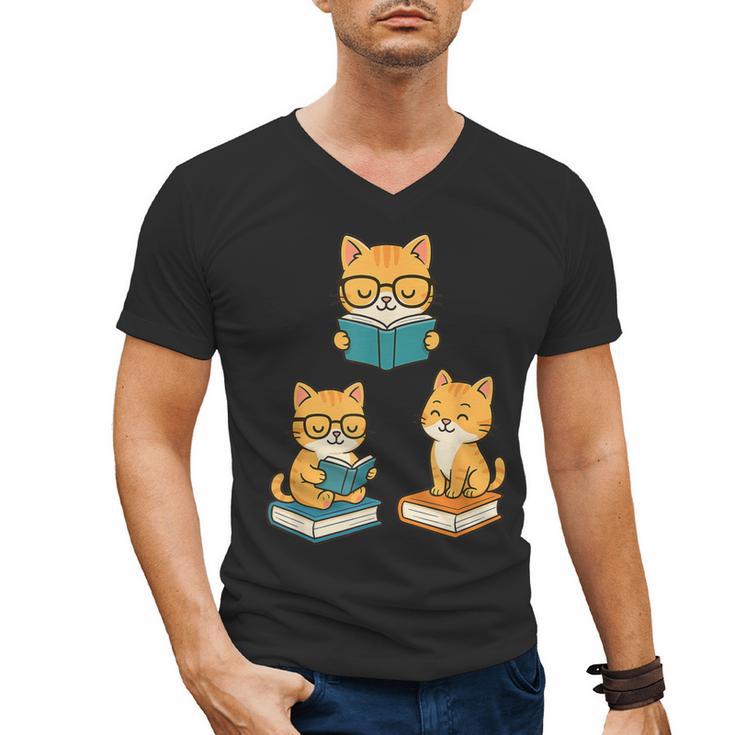 Cats Reading Book Lover Reading Bookworm Reader Men's V-Neck T-Shirt