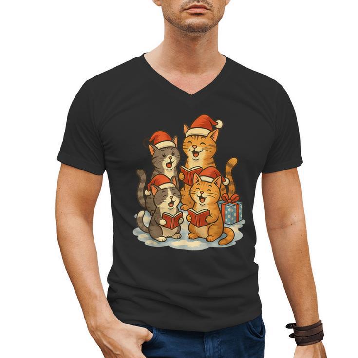 Cats Reading Books Christmas Tree Men's V-Neck T-Shirt